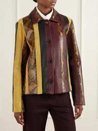 Proenza Schouler Striped Suede-trimmed Snake-effect Leather Jacket | Thumbnail 3 Proenza Schouler Striped Suede-trimmed Snake-effect Leather Jacket | Thumbnail 3