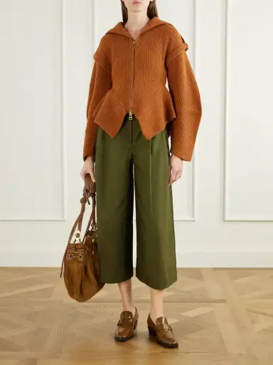 Zimmermann Valiant Leather-trimmed Ribbed-knit Wool-blend Cardigan | Thumbnail 2 Zimmermann Valiant Leather-trimmed Ribbed-knit Wool-blend Cardigan | Thumbnail 2