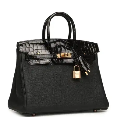 HERMÈS Hermes Birkin 25 Touch Black Togo, Shiny Niloticus Crocodile Touch Rose Gold Hardware | Thumbnail 2 HERMÈS Hermes Birkin 25 Touch Black Togo, Shiny Niloticus Crocodile Touch Rose Gold Hardware | Thumbnail 2