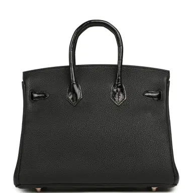 HERMÈS Hermes Birkin 25 Touch Black Togo, Shiny Niloticus Crocodile Touch Rose Gold Hardware | Thumbnail 3 HERMÈS Hermes Birkin 25 Touch Black Togo, Shiny Niloticus Crocodile Touch Rose Gold Hardware | Thumbnail 3