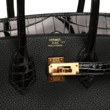HERMÈS Hermes Birkin 25 Touch Black Togo, Shiny Niloticus Crocodile Touch Rose Gold Hardware | Thumbnail 7 HERMÈS Hermes Birkin 25 Touch Black Togo, Shiny Niloticus Crocodile Touch Rose Gold Hardware | Thumbnail 7