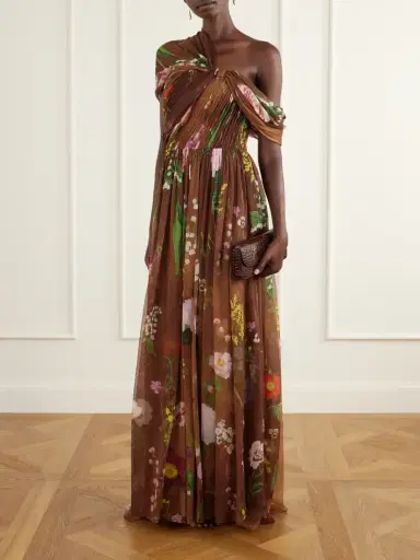 Oscar de la Renta Off-the-shoulder Pleated Floral-print Silk-chiffon Gown | Thumbnail 2 Oscar de la Renta Off-the-shoulder Pleated Floral-print Silk-chiffon Gown | Thumbnail 2