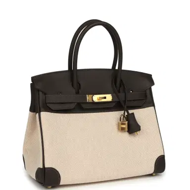 HERMÈS Hermes Birkin 30 Ecru and Beige Toile H Canvas, Bai Brun Swift Gold Hardware | Thumbnail 2 HERMÈS Hermes Birkin 30 Ecru and Beige Toile H Canvas, Bai Brun Swift Gold Hardware | Thumbnail 2