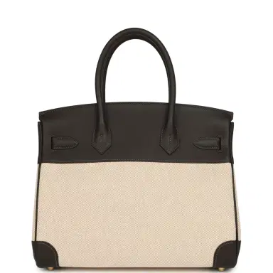 HERMÈS Hermes Birkin 30 Ecru and Beige Toile H Canvas, Bai Brun Swift Gold Hardware | Thumbnail 4 HERMÈS Hermes Birkin 30 Ecru and Beige Toile H Canvas, Bai Brun Swift Gold Hardware | Thumbnail 4