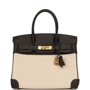 HERMÈS Hermes Birkin 30 Ecru and Beige Toile H Canvas, Bai Brun Swift Gold Hardware | Thumbnail 1 HERMÈS Hermes Birkin 30 Ecru and Beige Toile H Canvas, Bai Brun Swift Gold Hardware | Thumbnail 1