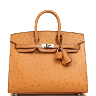 HERMÈS Hermes Birkin Sellier 25 Gold Ostrich Palladium Hardware | Thumbnail 1 HERMÈS Hermes Birkin Sellier 25 Gold Ostrich Palladium Hardware | Thumbnail 1