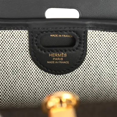 HERMÈS Hermes Tablier Sellier Black Vache Hunter, Swift, Ecru-Black Toile H Gold Hardware | Thumbnail 10 HERMÈS Hermes Tablier Sellier Black Vache Hunter, Swift, Ecru-Black Toile H Gold Hardware | Thumbnail 10