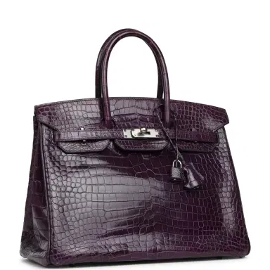 HERMÈS Pre-owned Hermes Birkin 35 Cassis Shiny Porosus Crocodile Palladium Hardware | Thumbnail 2 HERMÈS Pre-owned Hermes Birkin 35 Cassis Shiny Porosus Crocodile Palladium Hardware | Thumbnail 2