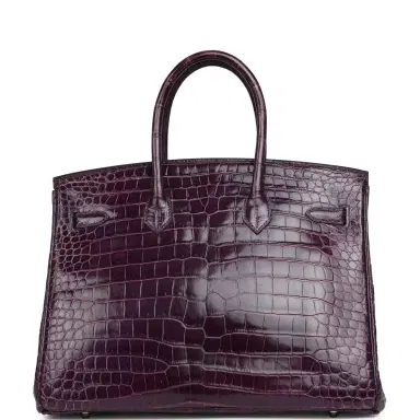 HERMÈS Pre-owned Hermes Birkin 35 Cassis Shiny Porosus Crocodile Palladium Hardware | Thumbnail 3 HERMÈS Pre-owned Hermes Birkin 35 Cassis Shiny Porosus Crocodile Palladium Hardware | Thumbnail 3