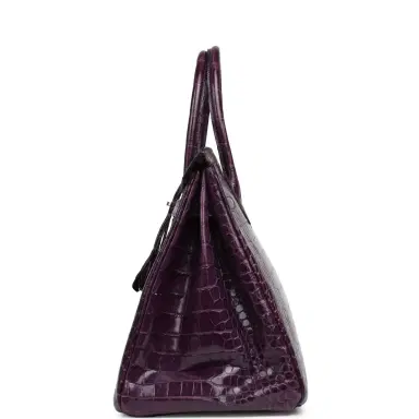 HERMÈS Pre-owned Hermes Birkin 35 Cassis Shiny Porosus Crocodile Palladium Hardware | Thumbnail 4 HERMÈS Pre-owned Hermes Birkin 35 Cassis Shiny Porosus Crocodile Palladium Hardware | Thumbnail 4
