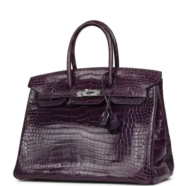 HERMÈS Pre-owned Hermes Birkin 35 Cassis Shiny Porosus Crocodile Palladium Hardware | Thumbnail 5 HERMÈS Pre-owned Hermes Birkin 35 Cassis Shiny Porosus Crocodile Palladium Hardware | Thumbnail 5