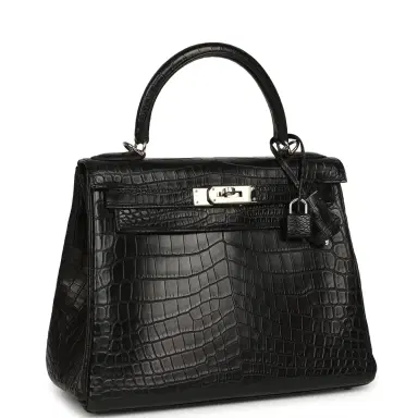 HERMÈS Pre-owned Hermes Kelly Retourne 28 Black Matte Niloticus Crocodile Palladium Hardware | Thumbnail 2 HERMÈS Pre-owned Hermes Kelly Retourne 28 Black Matte Niloticus Crocodile Palladium Hardware | Thumbnail 2