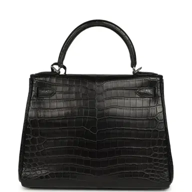 HERMÈS Pre-owned Hermes Kelly Retourne 28 Black Matte Niloticus Crocodile Palladium Hardware | Thumbnail 4 HERMÈS Pre-owned Hermes Kelly Retourne 28 Black Matte Niloticus Crocodile Palladium Hardware | Thumbnail 4