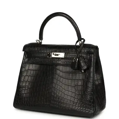 HERMÈS Pre-owned Hermes Kelly Retourne 28 Black Matte Niloticus Crocodile Palladium Hardware | Thumbnail 5 HERMÈS Pre-owned Hermes Kelly Retourne 28 Black Matte Niloticus Crocodile Palladium Hardware | Thumbnail 5