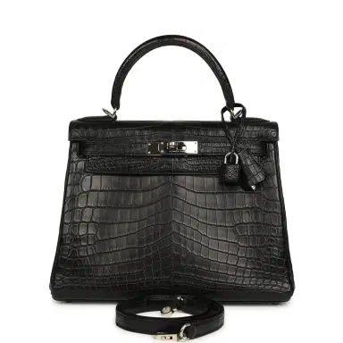 HERMÈS Pre-owned Hermes Kelly Retourne 28 Black Matte Niloticus Crocodile Palladium Hardware | Thumbnail 1 HERMÈS Pre-owned Hermes Kelly Retourne 28 Black Matte Niloticus Crocodile Palladium Hardware | Thumbnail 1