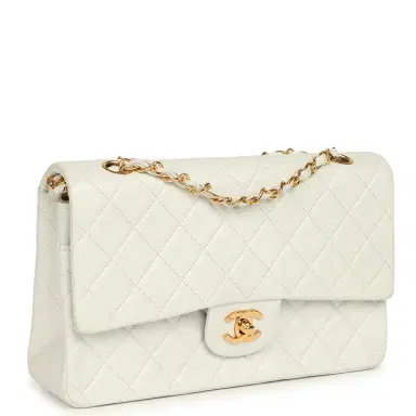 Chanel Vintage Chanel Medium Classic Double Flap Bag White Lambskin Gold Hardware | Thumbnail 2 Chanel Vintage Chanel Medium Classic Double Flap Bag White Lambskin Gold Hardware | Thumbnail 2