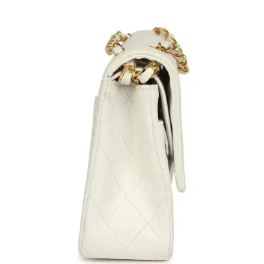 Chanel Vintage Chanel Medium Classic Double Flap Bag White Lambskin Gold Hardware | Thumbnail 3 Chanel Vintage Chanel Medium Classic Double Flap Bag White Lambskin Gold Hardware | Thumbnail 3