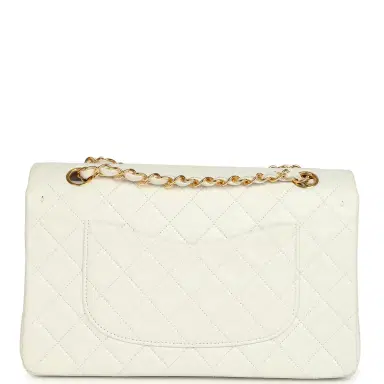 Chanel Vintage Chanel Medium Classic Double Flap Bag White Lambskin Gold Hardware | Thumbnail 4 Chanel Vintage Chanel Medium Classic Double Flap Bag White Lambskin Gold Hardware | Thumbnail 4