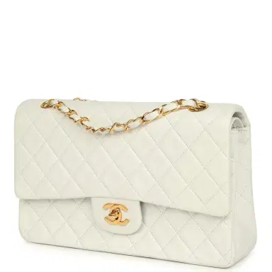 Chanel Vintage Chanel Medium Classic Double Flap Bag White Lambskin Gold Hardware | Thumbnail 5 Chanel Vintage Chanel Medium Classic Double Flap Bag White Lambskin Gold Hardware | Thumbnail 5