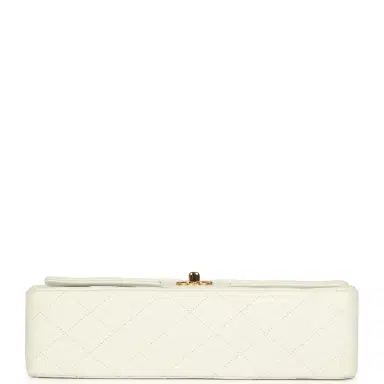 Chanel Vintage Chanel Medium Classic Double Flap Bag White Lambskin Gold Hardware | Thumbnail 6 Chanel Vintage Chanel Medium Classic Double Flap Bag White Lambskin Gold Hardware | Thumbnail 6