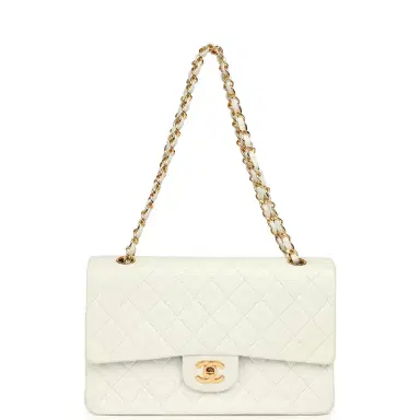 Chanel Vintage Chanel Medium Classic Double Flap Bag White Lambskin Gold Hardware | Thumbnail 7 Chanel Vintage Chanel Medium Classic Double Flap Bag White Lambskin Gold Hardware | Thumbnail 7