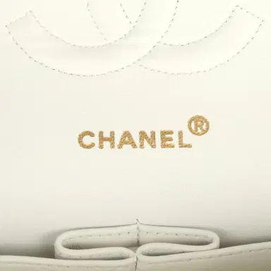 Chanel Vintage Chanel Medium Classic Double Flap Bag White Lambskin Gold Hardware | Thumbnail 9 Chanel Vintage Chanel Medium Classic Double Flap Bag White Lambskin Gold Hardware | Thumbnail 9