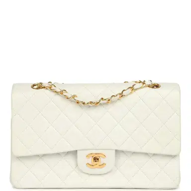 Chanel Vintage Chanel Medium Classic Double Flap Bag White Lambskin Gold Hardware | Thumbnail 1 Chanel Vintage Chanel Medium Classic Double Flap Bag White Lambskin Gold Hardware | Thumbnail 1