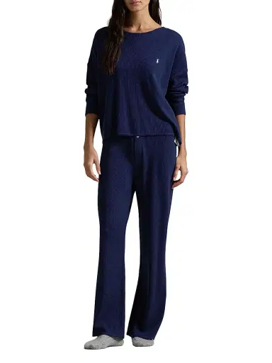 Polo Ralph Lauren Women's Club Waffle Knit Pajamas - Navy | Thumbnail 2 Polo Ralph Lauren Women's Club Waffle Knit Pajamas - Navy | Thumbnail 2