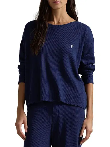 Polo Ralph Lauren Women's Club Waffle Knit Pajamas - Navy | Thumbnail 5 Polo Ralph Lauren Women's Club Waffle Knit Pajamas - Navy | Thumbnail 5