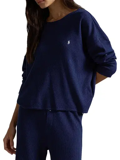 Polo Ralph Lauren Women's Club Waffle Knit Pajamas - Navy | Thumbnail 6 Polo Ralph Lauren Women's Club Waffle Knit Pajamas - Navy | Thumbnail 6