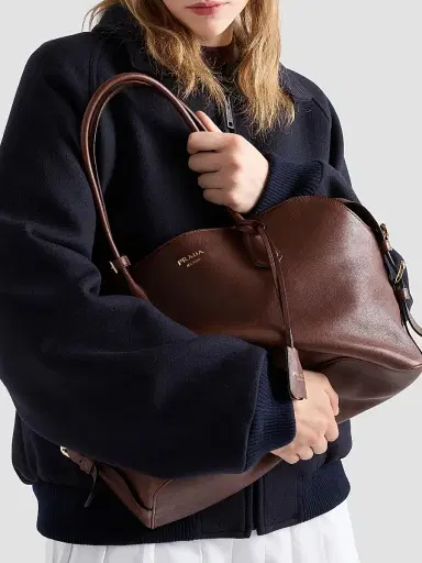 Prada Women's Signet Leather Tote Bag - Brown | Thumbnail 2 Prada Women's Signet Leather Tote Bag - Brown | Thumbnail 2