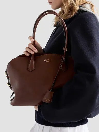 Prada Women's Signet Leather Tote Bag - Brown | Thumbnail 3 Prada Women's Signet Leather Tote Bag - Brown | Thumbnail 3