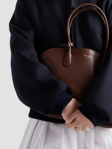 Prada Women's Signet Leather Tote Bag - Brown | Thumbnail 4 Prada Women's Signet Leather Tote Bag - Brown | Thumbnail 4