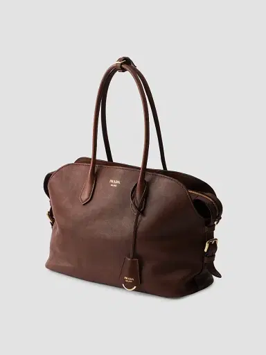Prada Women's Signet Leather Tote Bag - Brown | Thumbnail 5 Prada Women's Signet Leather Tote Bag - Brown | Thumbnail 5