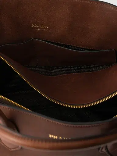 Prada Women's Signet Leather Tote Bag - Brown | Thumbnail 8 Prada Women's Signet Leather Tote Bag - Brown | Thumbnail 8