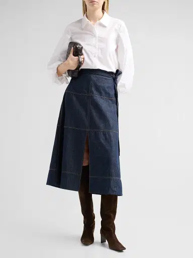 TANYA TAYLOR Women's Hudley Tie-Waist Denim Midi Skirt | Thumbnail 2 TANYA TAYLOR Women's Hudley Tie-Waist Denim Midi Skirt | Thumbnail 2