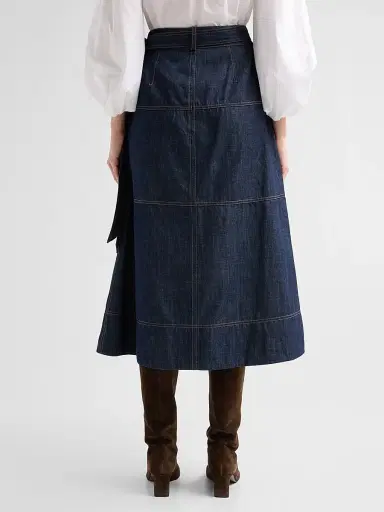 TANYA TAYLOR Women's Hudley Tie-Waist Denim Midi Skirt | Thumbnail 3 TANYA TAYLOR Women's Hudley Tie-Waist Denim Midi Skirt | Thumbnail 3