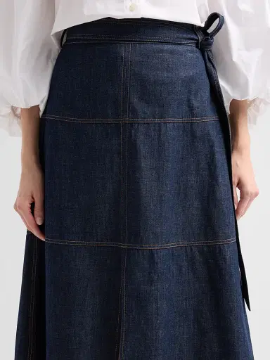 TANYA TAYLOR Women's Hudley Tie-Waist Denim Midi Skirt | Thumbnail 5 TANYA TAYLOR Women's Hudley Tie-Waist Denim Midi Skirt | Thumbnail 5