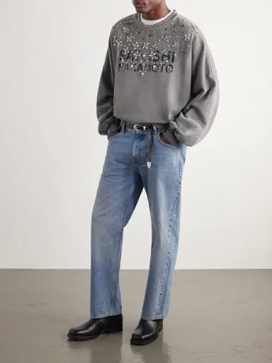 Satoshi Nakamoto Crystal Castle Logo-Printed Embellished Distressed Cotton Sweatshirt - Men | Thumbnail 2 Satoshi Nakamoto Crystal Castle Logo-Printed Embellished Distressed Cotton Sweatshirt - Men | Thumbnail 2