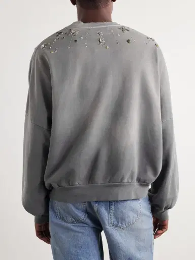 Satoshi Nakamoto Crystal Castle Logo-Printed Embellished Distressed Cotton Sweatshirt - Men | Thumbnail 4 Satoshi Nakamoto Crystal Castle Logo-Printed Embellished Distressed Cotton Sweatshirt - Men | Thumbnail 4