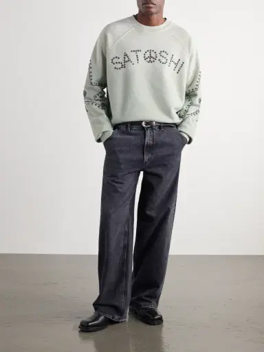 Satoshi Nakamoto Distressed Studded Cotton-Jersey Sweatshirt - Men | Thumbnail 2 Satoshi Nakamoto Distressed Studded Cotton-Jersey Sweatshirt - Men | Thumbnail 2