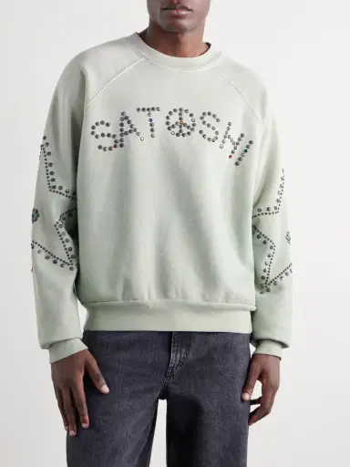 Satoshi Nakamoto Distressed Studded Cotton-Jersey Sweatshirt - Men | Thumbnail 3 Satoshi Nakamoto Distressed Studded Cotton-Jersey Sweatshirt - Men | Thumbnail 3