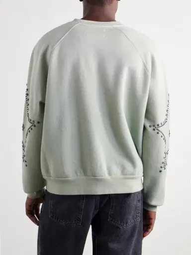 Satoshi Nakamoto Distressed Studded Cotton-Jersey Sweatshirt - Men | Thumbnail 4 Satoshi Nakamoto Distressed Studded Cotton-Jersey Sweatshirt - Men | Thumbnail 4