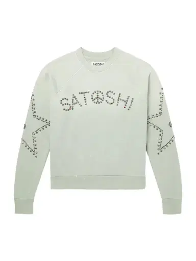Satoshi Nakamoto Distressed Studded Cotton-Jersey Sweatshirt - Men | Thumbnail 1 Satoshi Nakamoto Distressed Studded Cotton-Jersey Sweatshirt - Men | Thumbnail 1