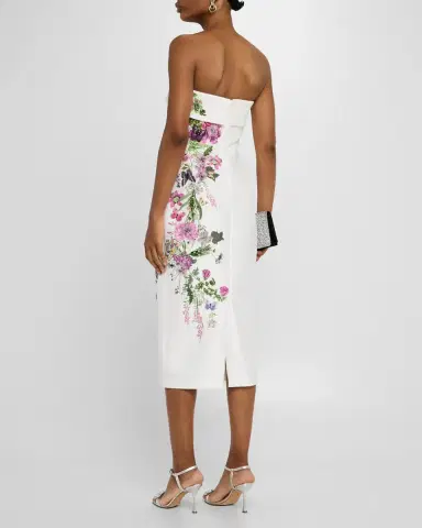 Badgley Mischka Collection Strapless Floral-Print Applique Midi Dress | Thumbnail 3 Badgley Mischka Collection Strapless Floral-Print Applique Midi Dress | Thumbnail 3