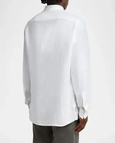 Zegna Men's Oasi Linen Stand-Collar Button-Down Shirt | Thumbnail 3 Zegna Men's Oasi Linen Stand-Collar Button-Down Shirt | Thumbnail 3