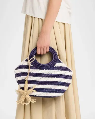 BTB Los Angeles Knot Mini Striped Raffia Tote Bag with Starfish Charm | Thumbnail 2 BTB Los Angeles Knot Mini Striped Raffia Tote Bag with Starfish Charm | Thumbnail 2