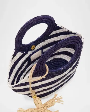 BTB Los Angeles Knot Mini Striped Raffia Tote Bag with Starfish Charm | Thumbnail 4 BTB Los Angeles Knot Mini Striped Raffia Tote Bag with Starfish Charm | Thumbnail 4