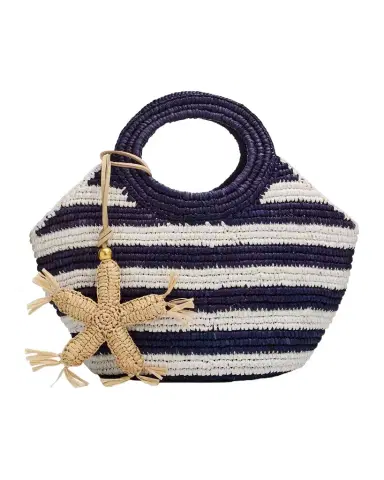BTB Los Angeles Knot Mini Striped Raffia Tote Bag with Starfish Charm | Thumbnail 1 BTB Los Angeles Knot Mini Striped Raffia Tote Bag with Starfish Charm | Thumbnail 1