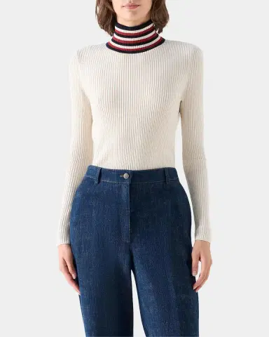 Akris punto Stripe Mock Turtleneck Wool Sweater | Thumbnail 4 Akris punto Stripe Mock Turtleneck Wool Sweater | Thumbnail 4